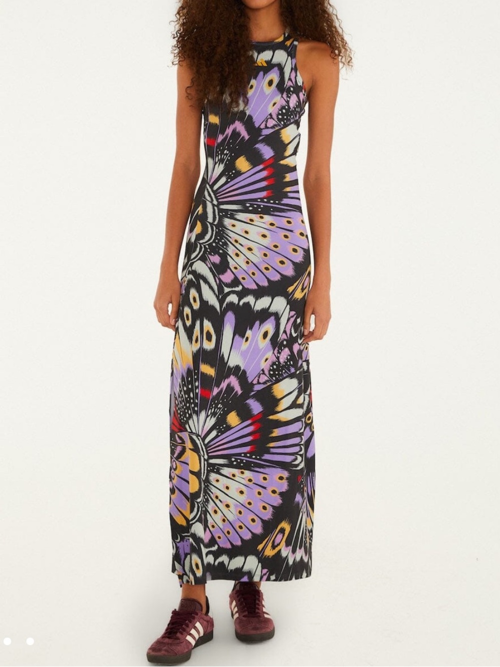 Farm Rio x Adidas Colorfly Lilac Butterfly Maxi Dress M Cutout Racerback*Z24